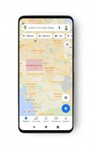 Google Maps interface with COVID-19 Info