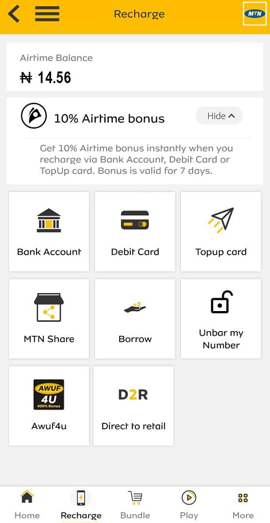 MTN 10% Recharge Bonus