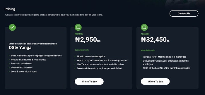 dstv packages and prices