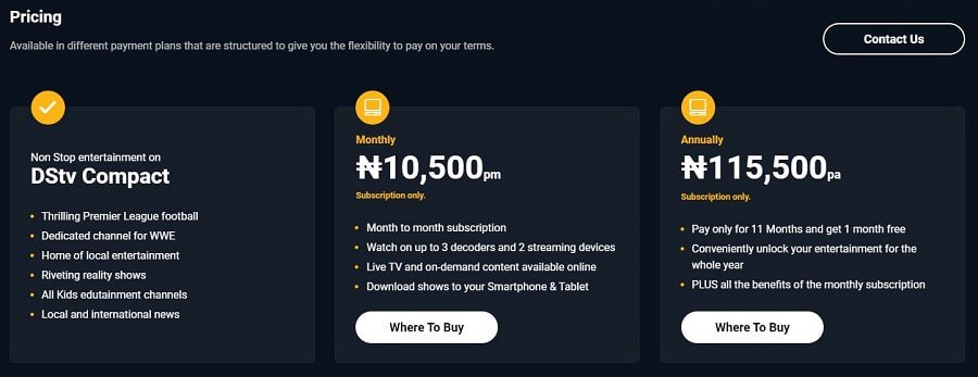 latest DStv Compact price in Nigeria