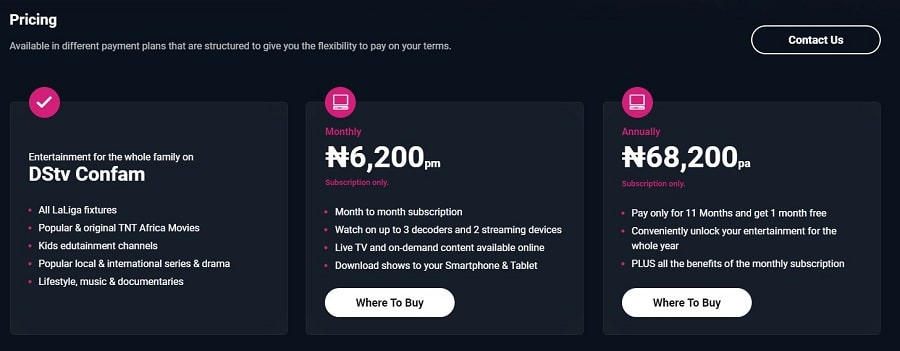 latest DStv Confam price in Nigeria