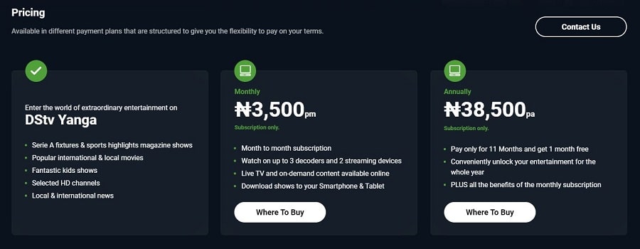 latest DStv Yanga price in Nigeria