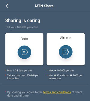 how to share data on mtn